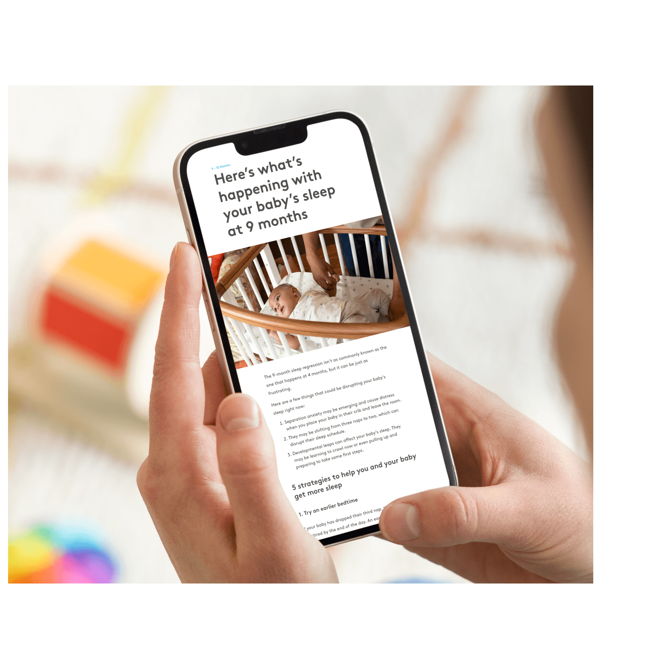 Lovevery email on iPhone, Baby sleep in crib