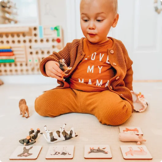 Toddler with the Montessori Animal Match from The Companion Play Kit
